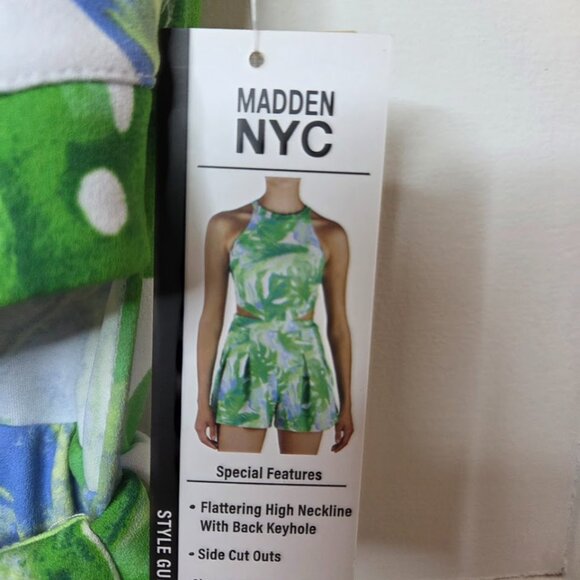 NWT Madden NYC Lime Green Tropical Floral Short Knit Romper - Size S - Picture 3 of 3